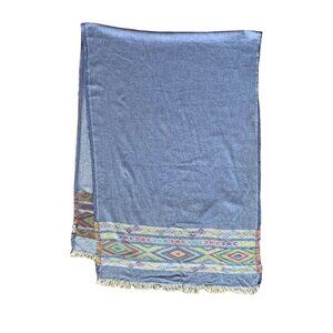 World Market Light Blue Aztec Scarf 79” x 26.5” Lightweight Soft Fringe